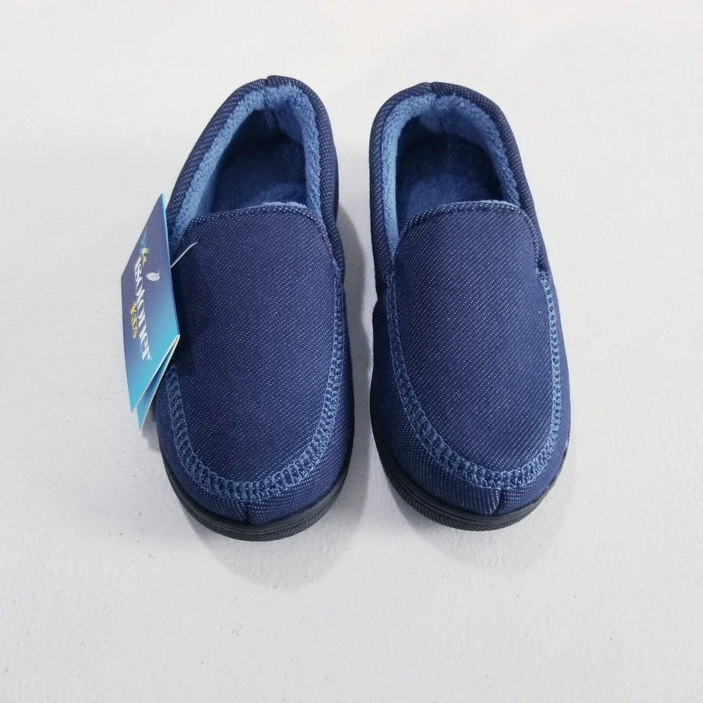Isotoner Kids Chandler Moccasin Slippers Size 9-10 Navy Blue NEW Boys